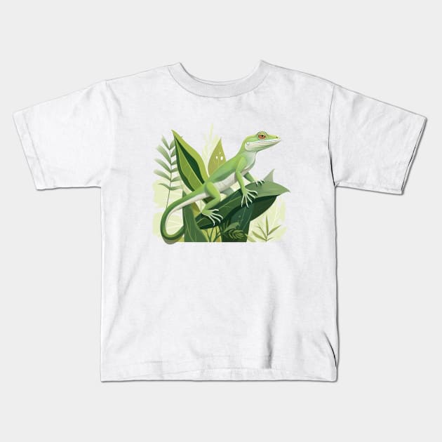 Green Anole Kids T-Shirt by zooleisurelife